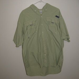 Men's Green and White Super Bahama Columbia Fishing Shirt size Large